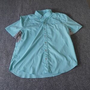 Reef Fashions Mens Short Sleeve Fishing Shirt Aqua Blue Size L Vented